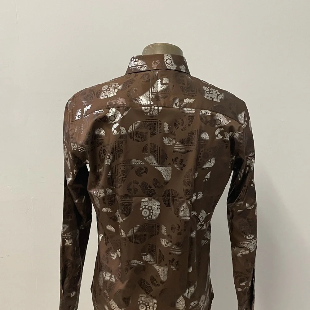 Vassari shirt button front chocolate long sleeves regular fit - Picture 2 of 3